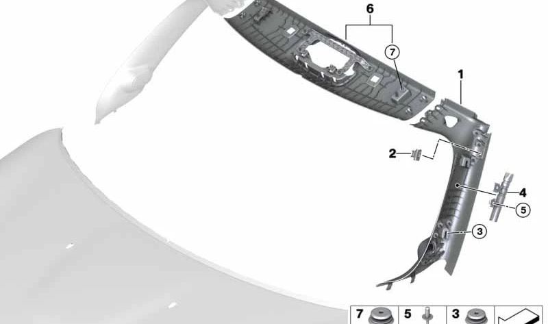 Moldura montante A HiFi derecha Anthrazit OEM 51437393012 para MINI F57, F57 LCI, F57 BEV. Original MINI.