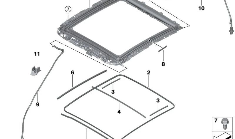 OEM 54107461202 Coperchio di vetro posteriore per BMW F52 (118i, 120i, 125i) con tetto panoramico elettrico. Modelli 2017-2019. BMW originale BMW.