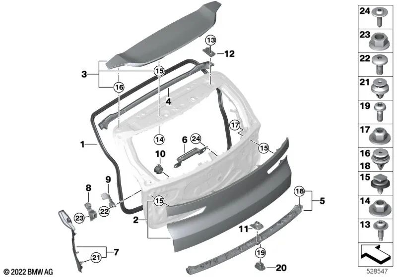 Acabamento da tampa traseira direita para BMW G09 (OEM 51139451802). BMW originais.