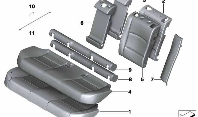 Funda respaldo de cuero izquierda OEM 52207254333 para BMW F11 y F11N (Serie 5 Touring). Color negro. Original BMW.