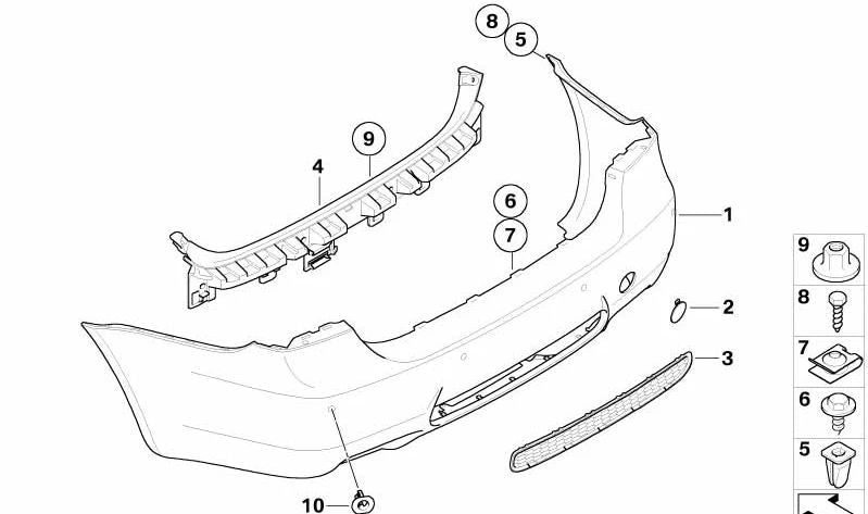 Rejilla central parachoques OEM 51128040878 para BMW E90, E91. Original BMW.