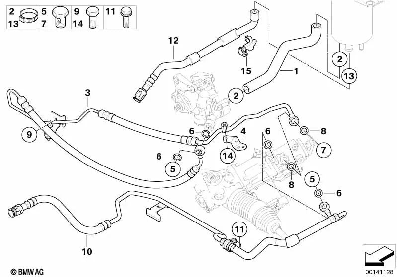 Tubo elástico dirección hidráulica OEM 32416774188 para BMW E60, E61, E63, E64. Original BMW.