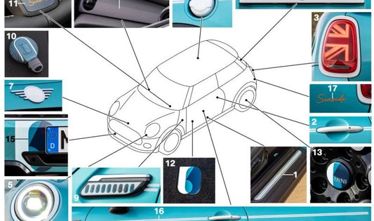 Anillo embellecedor luces traseras izquierdo Aspen White OEM 51719624307 para MINI F55, F56, F57, F56 BEV… y más. Original MINI.