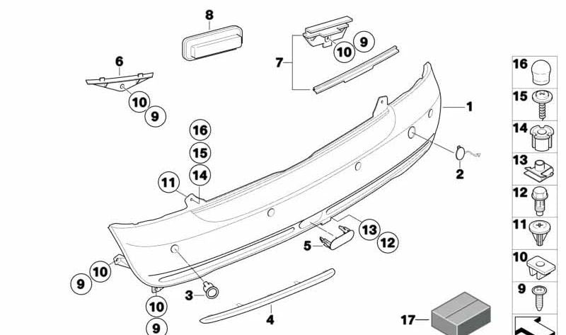 OM Printing rear bumper coating 51127127957 for Mini R50, R52. Original Mini.