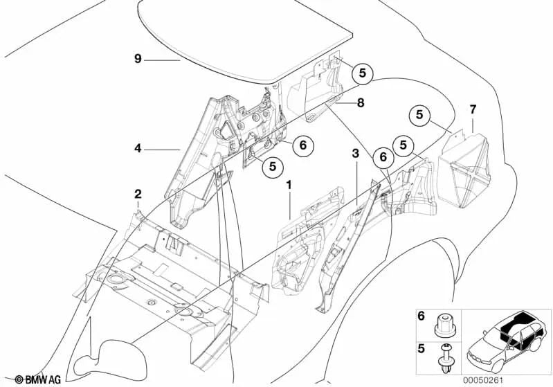 Isolamento acustico del passaggio della ruota posteriore sinistra per BMW E53 (OEM 51488402155). BMW originale.