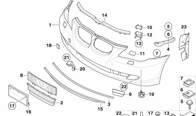 Soporte interior aleta delantera izquierda OEM 51117178077 para BMW E60, E61. Original BMW.