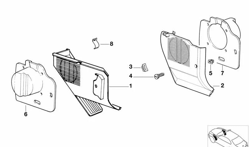 Right side panel OEM 51438135514 for BMW E36 (316i, 318is, 320i, 325i, m3). Dark silver color. Original BMW.
