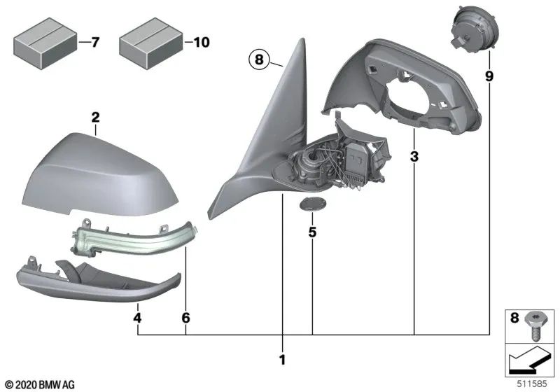 Links erhitztes Außenretrovisor für die BMW 1 F20 -Serie, F20N (OEM 51167242745). Original BMW.