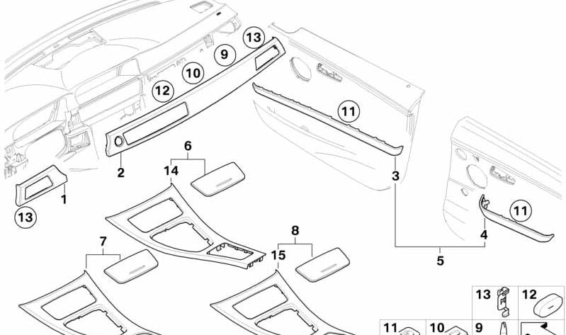 Embellecedor puerta trasera derecha OEM 51429179968 para BMW E90, E91. Original BMW.