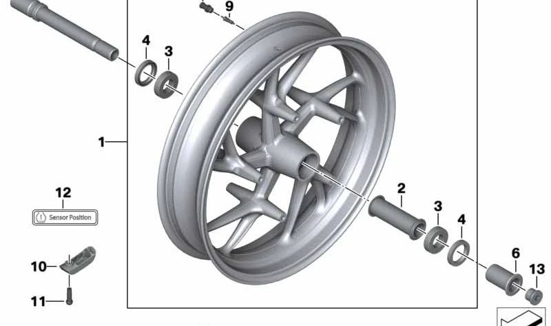 Rueda delantera negra OEM 36318529107 para motos BMW R1200R, R1200S, F800R. Original BMW Motorrad.