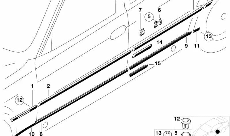Junta de goma entrada puerta trasera izquierda OEM 51228248041 para BMW E38. Original BMW.