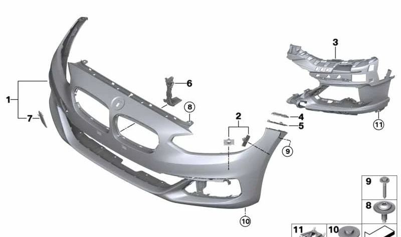 Left fog light bracket for BMW 1 Series F52 (OEM 51110050597). Original BMW