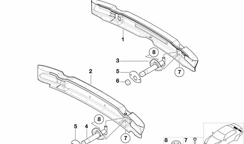Absorbedor de impacto trasero derecho OEM 51128195328 para BMW E46. Pieza original BMW.