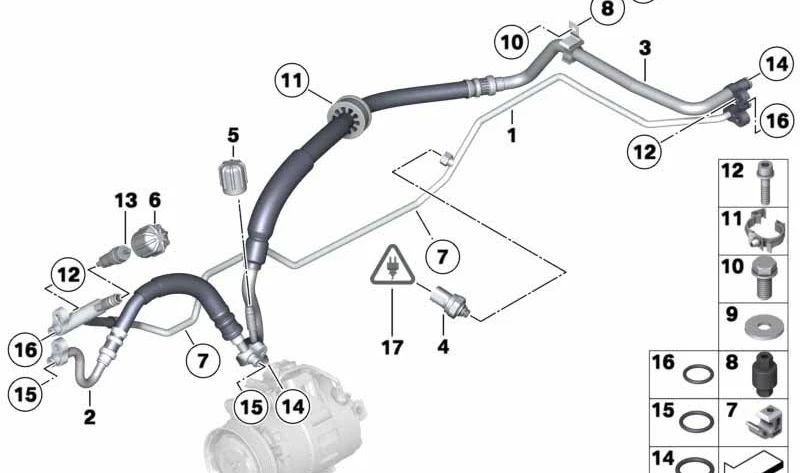 Tubería de presión compresor-condensador OEM 64509224834 para BMW Z4 (E89). Original BMW