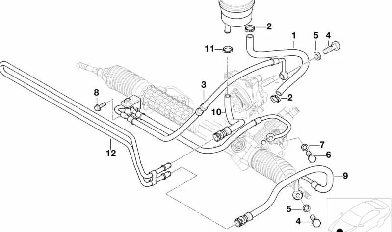 Tubo de presión de dirección asistida OEM 32412282103 para BMW E46. Original BMW.