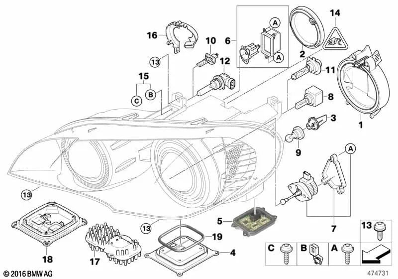 Kit de réparation de phares OEM 63127195535 pour BMW X5 E70, X5 E70 LCI. Véritable BMW.