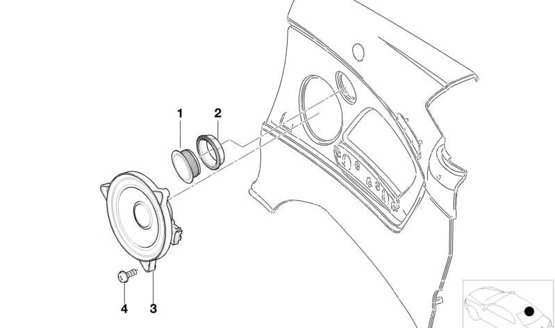 Altavoz agudo sistema Top Hi-Fi OEM 65138383979 para BMW E46. Original BMW.