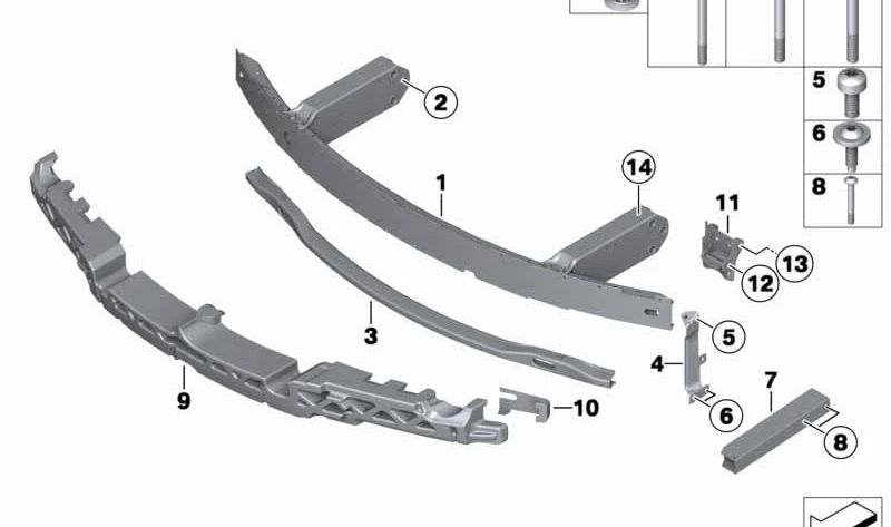 Refuerzo paragolpes delantero inferior izquierdo OEM 51118051469 para BMW F06, F12, F13. Original BMW.