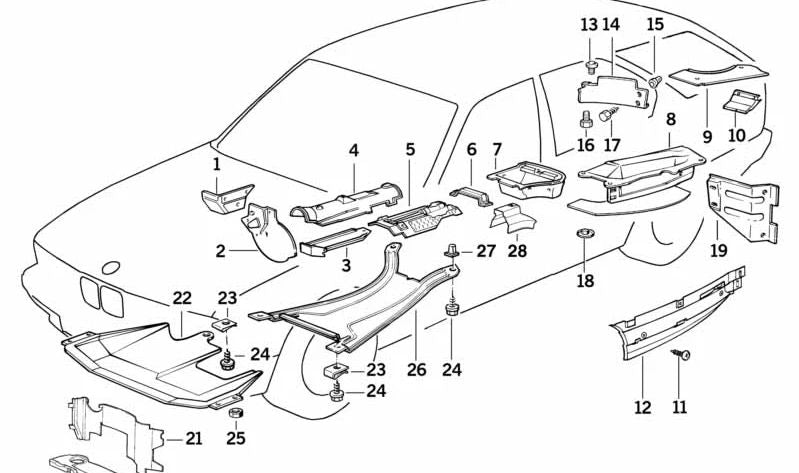 Protection du compartiment moteur pour BMW E34 (OEM 51712251932). BMW d'origine