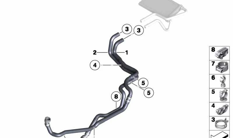 Manguera de refrigerante OEM 64219134076 para BMW Z4 E89 (sDrive23i, sDrive30i) con motor N52K, años 2009-2011. Conexión radiador - sistema de refrigeración. Original BMW.