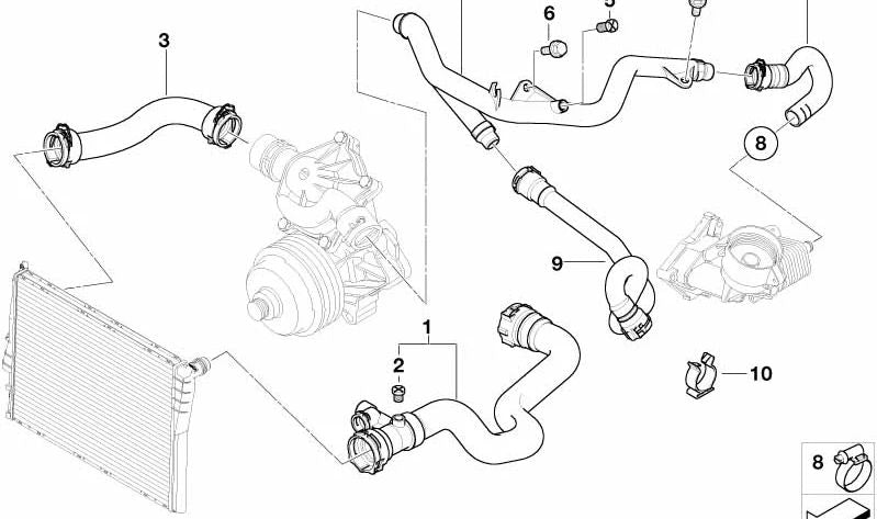 Manguera de agua OEM 11532248148 para BMW E53 X5. Original BMW.