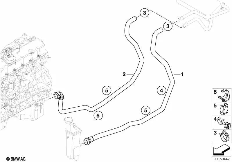 Engine-Radiator Bypass Hose for BMW Z4 E85, E86 (OEM 64216962464). Original BMW