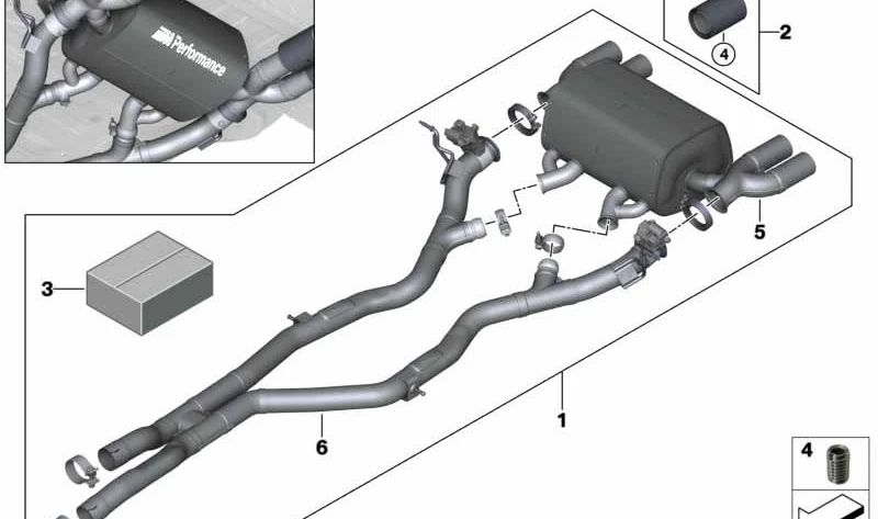 Silencioso trasero de titanio M Performance OEM 18302357917 para BMW F80, F80N, F82, F82N, F83, F83N. Escape deportivo original BMW.