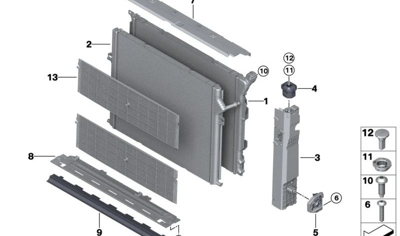 Coolant Radiator for BMW 1 Series F20N, F21N, 2 Series F22, F22N, F23, F23N, 3 Series F30N, F31N, F34N, F35N, 4 Series F32, F32N, F33, F33N, F36, F36N (OEM 17118482624). Original BMW.