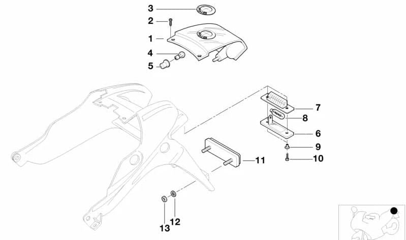 Luz de matrícula trasera OEM 63267655596 para motos BMW F 650 CS, R 850 R, R 1150 R, R 1100 S, K 1200 RS, K 1200 LT. Original BMW Motorrad.