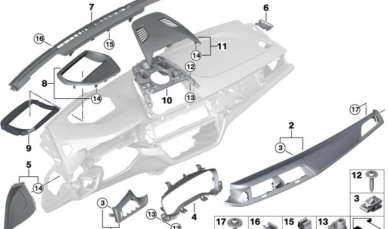 I-Tafel oxidilber casing for BMW 5 Series G30, G31, 6 Series G32 (OEM 51459329513). Genuine BMW