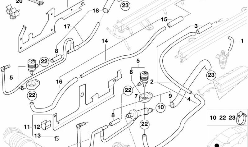 Tubo de admisión con bomba de vacío OEM 13531435603 para BMW E38. Original BMW.