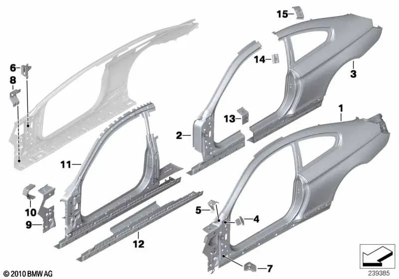 Renforcement du cadre latéral gauche pour BMW F13, F13N (OEM 41217264029). BMW d'origine