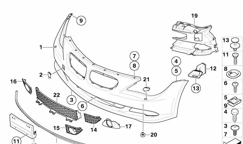 Rejilla lateral inferior derecha OEM 51117184692 para BMW Serie 6 E63 y E64 (630i, 635d, 650i) años 2007-2010. Repuesto original BMW.