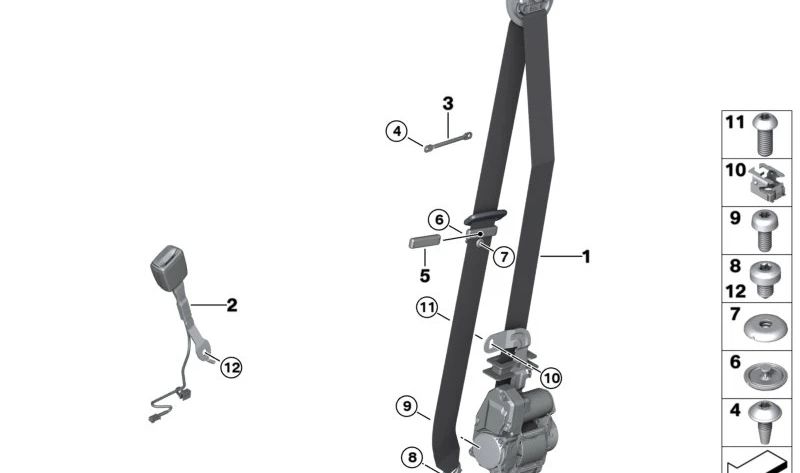 Cinturón de seguridad delantero derecho OEM 72118747228 para BMW G20, G21, G28, G80, G81, G26. Original BMW.