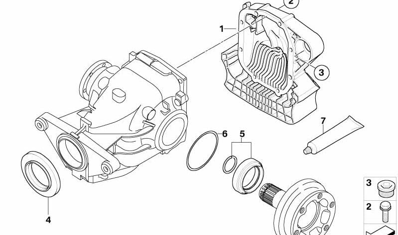 Tampa diferencial OEM 3311229969 para BMW E60 M5, E61 M5, E63 M6, E64 M6. Compatível com versões com mudança de motor e manual S85. BMW original.