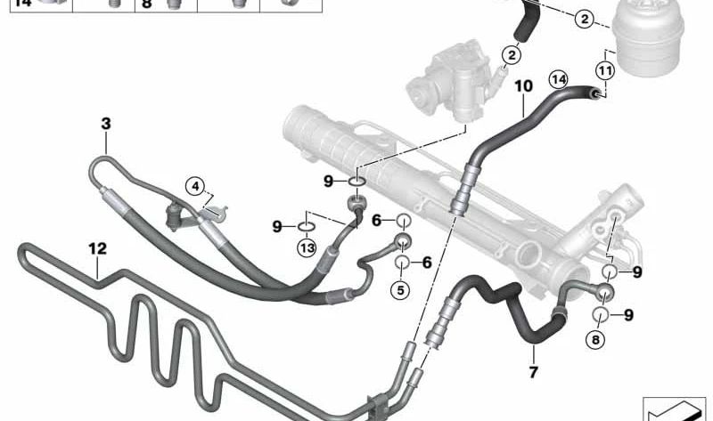 Manguito de presión dirección activa OEM 32416775470 para BMW E81, E82, E87, E88, E90, E91, E92, E93. Original BMW.