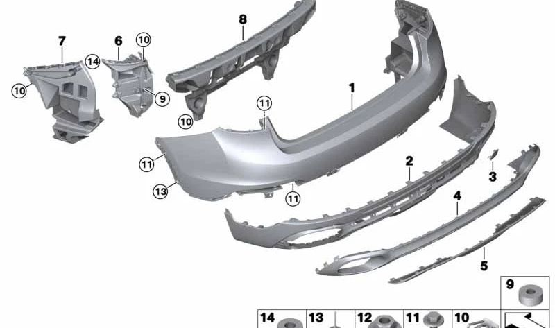 Embellecedor trasero parachoques OEM 51127413501 para BMW X6 F16 (xDrive28i, xDrive30d, xDrive35i, xDrive40d, xDrive50i). Compatible con modelos de 2014 a 2019. Original BMW.