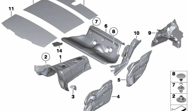 Aislamiento acústico paso de rueda trasero derecho OEM 51482990456 para BMW E84. Original BMW.