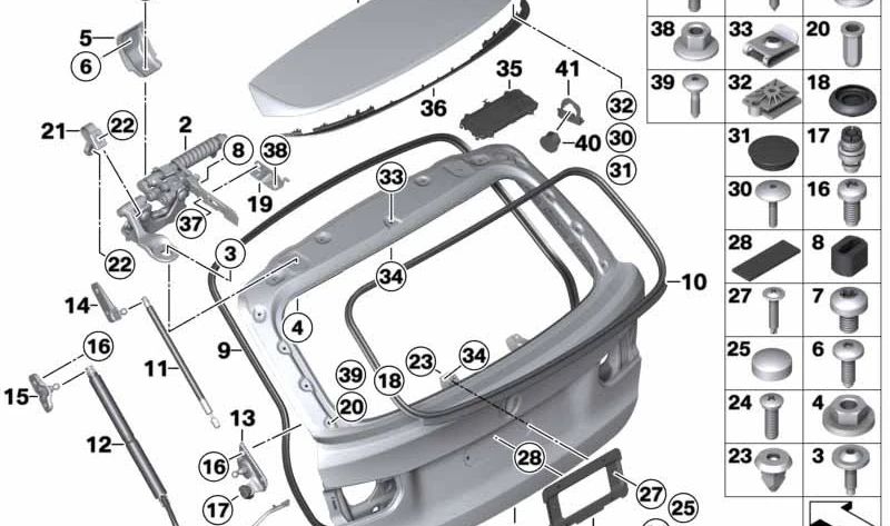 Bisagra izquierda portón trasero OEM 41007298069 para BMW F31. Original BMW.