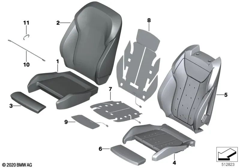 Capa de assento esportivo com encosto, tecido/couro, esquerda para BMW G01, G02 (OEM 52107472291). BMW originais.