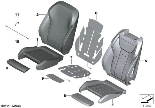 Funda de respaldo deportivo tela/cuero izquierda OEM 52107472291 para BMW X3 G01, X4 G02. Original BMW.