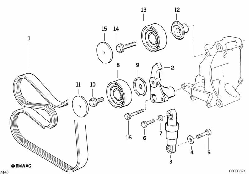 Tensor de correa para BMW Serie 3 E36, Serie 5 E34 (OEM 11281247051). Original BMW.