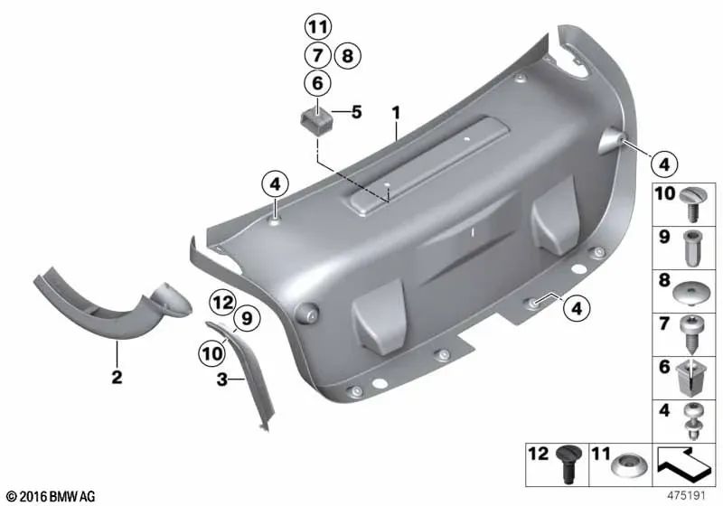 Emergency Triangle Fixing Cover for BMW 3 Series F30, F35, F80, 4 Series F32, F82 (OEM 51497425405). Original BMW