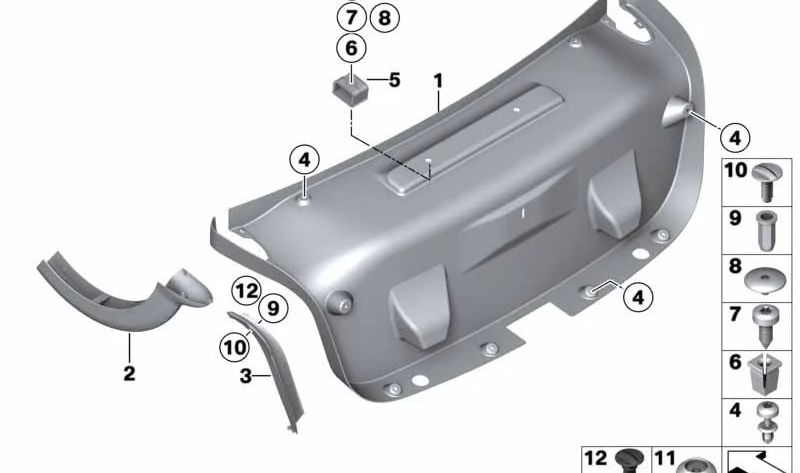 Cubierta bisagra izquierda del portón trasero OEM 51497255695 para BMW F30, F30N, F35, F35N, F80, F80N, F32, F32N, F82, F82N. Original BMW.