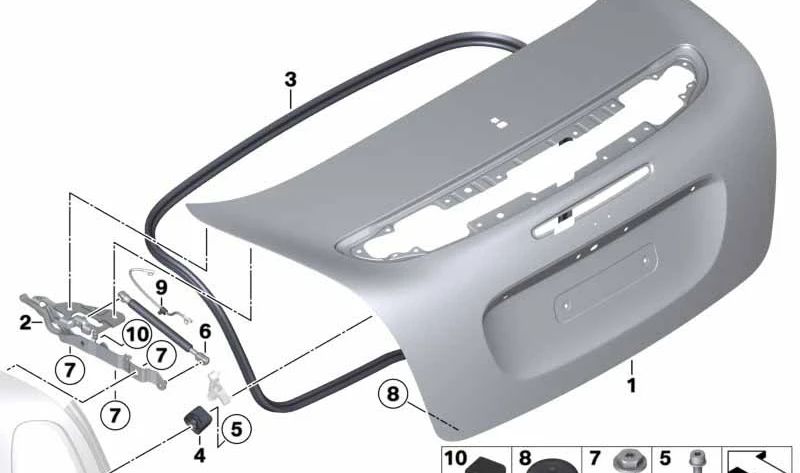 Junta traseira da tampa do porta-malas OEM 51762758884 para MINI Roadster R59. MINI originais.