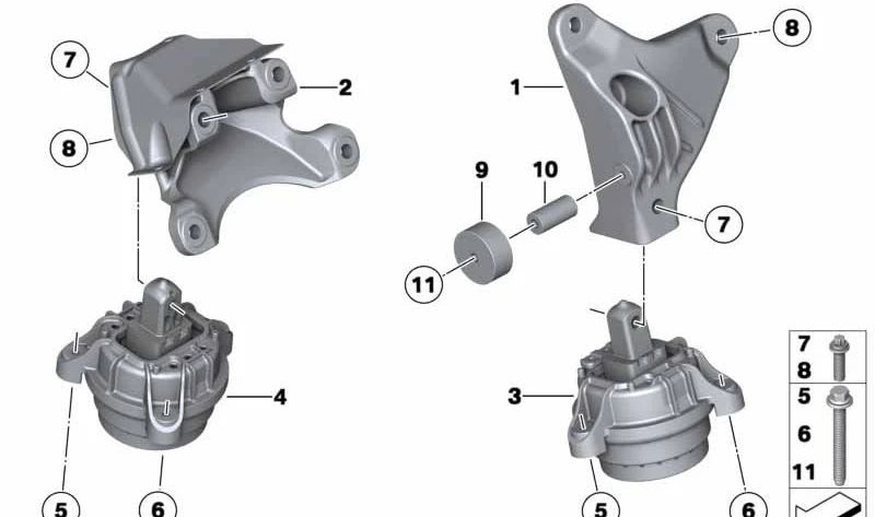 Soporte motor izquierdo OEM 22116777605 para BMW F07, F10, F11, F06, F12, F13, F01, F02. Original BMW.