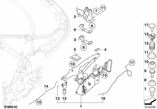 Rechter Motorhaubenklappenmechanismus OEM 51127174774 für BMW 1er E88. Original BMW.