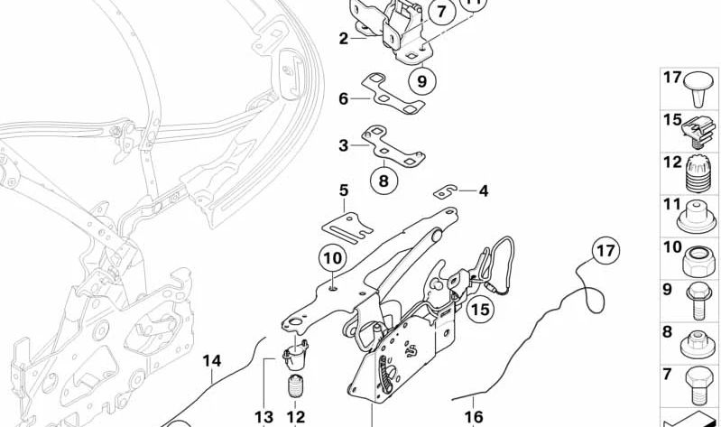 Tapa cubre mecanismo capota OEM 54347186699 para BMW E88. Pieza original BMW.