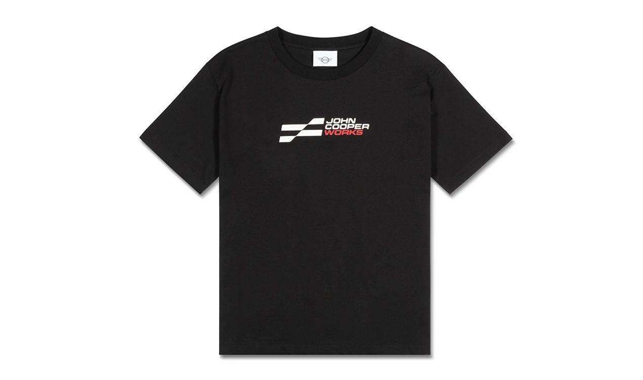 Camiseta JCW Logo MINI en blanco y negro, tallas XXS a XL. Válido para BMW. Original MINI.