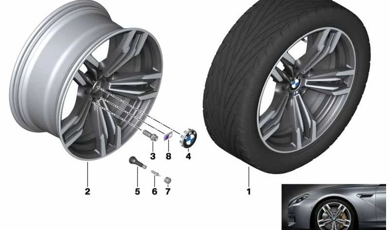 Llanta de aleación Jet Black OEM 36118047256 para BMW F06, F12, F13. Original BMW.